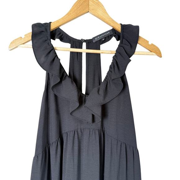 GibsonLook Summer Nights Ruffle Maxi Dress in Black Sleeveless w/ Pockets, XS - Picture 3 of 13